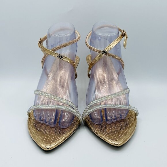 Heels Womens Size 10 Sandals Strappy Rhinestones Metallic Ankle Strap Cute Shiny - Picture 4 of 13